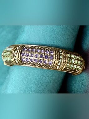 Heidi Daus Gold Bracelet with Purple and Light Green Swarovski Crystals NWOT